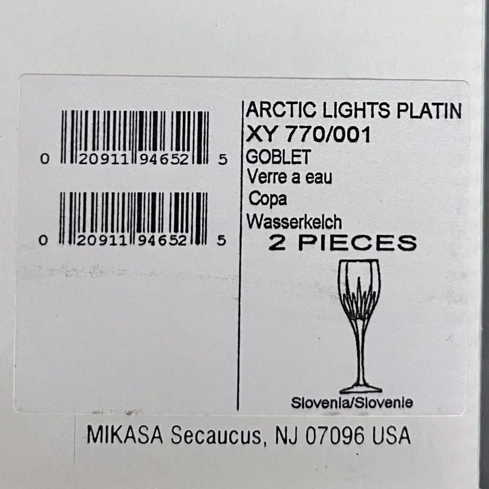 Mikasa Arctic Lights Platinum Rim Crystal Goblet Glasses Set of 2 NIB